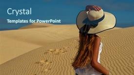  Presentation with sand dunes - Presentation featuring back view of woman with hat looking at sand dunes background and a ocean colored foreground