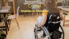  Presentation with monitor computer - PPT theme enhanced with back-view-of-young-brunette background and a tawny brown colored foreground