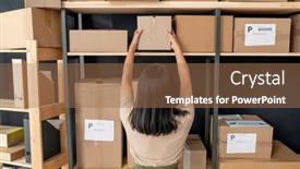  Presentation with cardboard - Beautiful presentation theme featuring back-view-of-young-brunette backdrop and a coral colored foreground