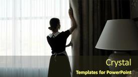  Presentation with curtains - Slides having back-view-of-young-chambermaid background and a wine colored foreground
