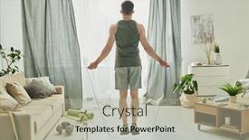  Presentation with living room - PPT theme consisting of back-view-of-young-man background and a mint green colored foreground