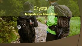  Presentation with backpacks - PPT layouts with back-view-of-young-tourist background and a tawny brown colored foreground