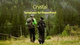  Presentation with mountain hiking - Presentation theme having back-view-of-young-tourist background and a tawny brown colored foreground