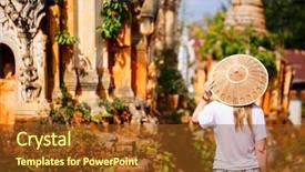  Presentation with nineteenth century woman - Audience pleasing PPT theme consisting of back view of young woman backdrop and a tawny brown colored foreground