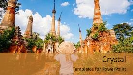  Presentation with nineteenth century woman - Slide set featuring back view of young woman background and a gold colored foreground