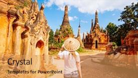  Presentation with nineteenth century woman - Presentation theme consisting of back view of young woman background and a yellow colored foreground