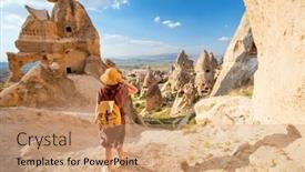 Presentation with cappadocia - Slide set enhanced with back-view-of-young-woman background and a coral colored foreground