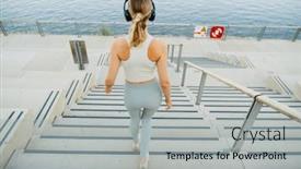  Presentation with sports wear - PPT theme consisting of back-view-of-young-woman background and a light gray colored foreground