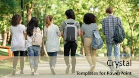  Presentation with group - Audience pleasing PPT theme consisting of back view picture of multiethnic backdrop and a soft green colored foreground