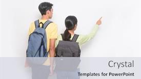  Presentation with backpack - Beautiful slide set featuring back-view-students-with-backpack backdrop and a sky blue colored foreground