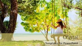 Presentation with fun - Cool new slides with back view of a little girl having fun on a swing on summer day backdrop and a yellow colored foreground