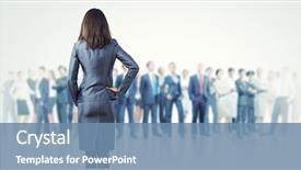  Presentation with woman leader - Cool new slides with back with business team backdrop and a teal colored foreground