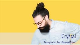  Presentation with long hair man - Presentation design consisting of back with hand muscular pain background and a  colored foreground