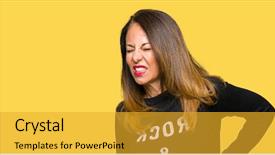  Presentation with back pain - Beautiful PPT theme featuring back with hand muscular pain backdrop and a  colored foreground