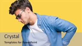  Presentation with hand wrist pain - PPT theme enhanced with back with hand muscular pain background and a teal colored foreground