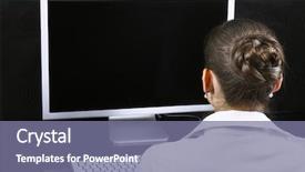  Presentation with monitor computer - Presentation theme consisting of back work - businesswoman at her workplace you background and a violet colored foreground