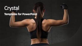  Presentation with flexing - PPT theme with back work - young woman flexing muscles background and a dark gray colored foreground