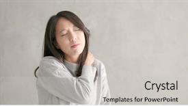  Presentation with shoulder pain - Colorful PPT layouts enhanced with backache - woman feeling shoulder pain backdrop and a light gray colored foreground