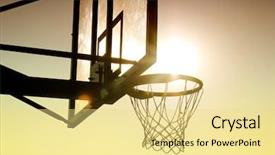  Presentation with basketball court - Cool new PPT theme with basketball hoop on basketball court backdrop and a blonde colored foreground