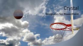  Presentation with basketball court - Audience pleasing PPT theme consisting of sky and clouds in background backdrop and a teal colored foreground