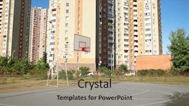  Presentation with basketball court - Slide set featuring school yard with basketball court background and a  colored foreground