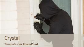  Presentation with open door - Beautiful presentation theme featuring robbery - burglar breaking open the door backdrop and a lemonade colored foreground