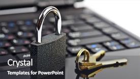  Presentation with data security - Slide set having data security concept with padlock on laptop computer keyboard background and a dark gray colored foreground