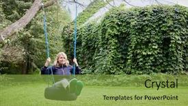  Presentation with woman tied rope sexual - Presentation design enhanced with woman on rope swings attached background and a yellow colored foreground