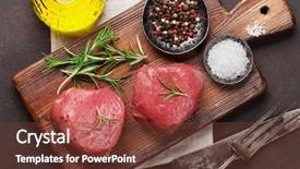  Presentation with steak - PPT layouts consisting of backdrop food oil - raw fillet steak cooking background and a  colored foreground