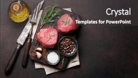  Presentation with stepping stone illustration of step - Amazing presentation design having backdrop food oil - raw fillet steak cooking backdrop and a dark gray colored foreground