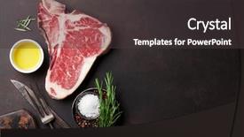  Presentation with t bone steak - Slides featuring backdrop food oil - raw t-bone steak cooking background and a dark gray colored foreground