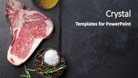  Presentation with t bone steak - Slide deck with backdrop food oil - raw t-bone steak cooking background and a  colored foreground