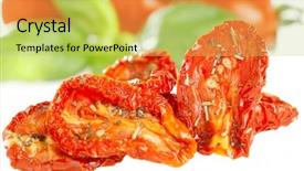  Presentation with dried tomato - PPT theme featuring backdrop food oil - sun-dried tomatoes with basil leaves background and a yellow colored foreground