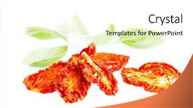  Presentation with nature sun leaves - Colorful slides enhanced with backdrop food oil - sun-dried tomatoes with basil leaves backdrop and a white colored foreground