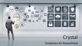  Presentation with fintech financial technology - Slide set enhanced with innovation money - businessman in financial technology fintech background and a light gray colored foreground