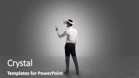  Presentation with empty - Presentation theme having lifelike - businessman wearing vj glasse background and a gray colored foreground