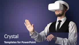  Presentation with empty - Colorful presentation theme enhanced with reality shows - businessman with white vr glasses backdrop and a  colored foreground