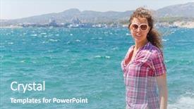  Presentation with sea shore - Theme having backdrop of military ship background and a teal colored foreground