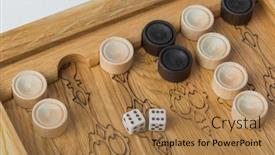  Presentation with field - Audience pleasing PPT theme consisting of backgammon-playing-field-and-dices backdrop and a coral colored foreground
