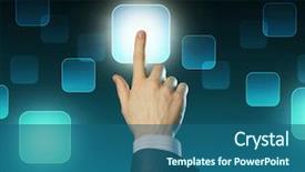  Presentation with man heart attact hand hold - Amazing PPT theme having virtual background - man's hand pushing the button backdrop and a ocean colored foreground