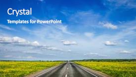  Presentation with travel - Beautiful presentation design featuring background - road in blooming spring backdrop and a cobalt blue colored foreground