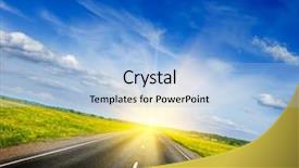  Presentation with travel concept silhouette - Theme having background - road in blooming spring background and a light blue colored foreground