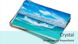 Presentation with vacation album - Colorful presentation design enhanced with background - stack of vacation photo backdrop and a  colored foreground