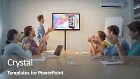  Presentation with graphic - Slides having background against attentive business team background and a gray colored foreground