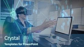  Presentation with futuristic glasses - PPT layouts having background against businessman wearing virtual background and a  colored foreground
