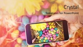  Presentation with black hand - Beautiful slide set featuring background against multicolored easter egg backdrop and a yellow colored foreground