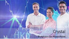  Presentation with animated business people - Amazing PPT theme having background against stocks and shares backdrop and a light blue colored foreground