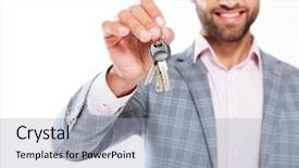  Presentation with smile focus - Theme having background and holding keys focus background and a  colored foreground