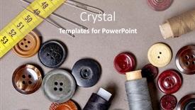  Presentation with sewing tools - Audience pleasing theme consisting of background-and-texture-of-multicolored backdrop and a gray colored foreground
