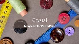  Presentation with sewing tools - Presentation theme consisting of background-and-texture-of-multicolored background and a gray colored foreground
